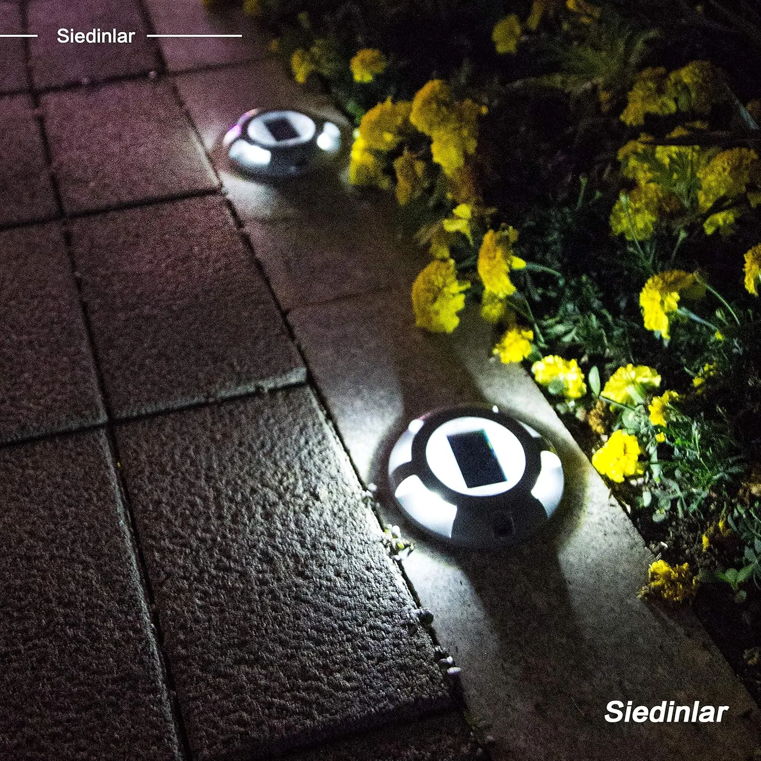 SIEDiNLAR Solar Deck Lights Driveway Dock LED Light Solar Powered Outdoor Waterproof Road Markers for Step Sidewalk Stair Garden Ground Pathway Yard 12 Pack (White)