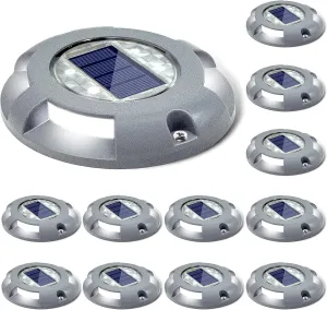 SIEDiNLAR Solar Deck Lights Driveway Dock LED Light Solar Powered Outdoor Waterproof Road Markers for Step Sidewalk Stair Garden Ground Pathway Yard 12 Pack (White)