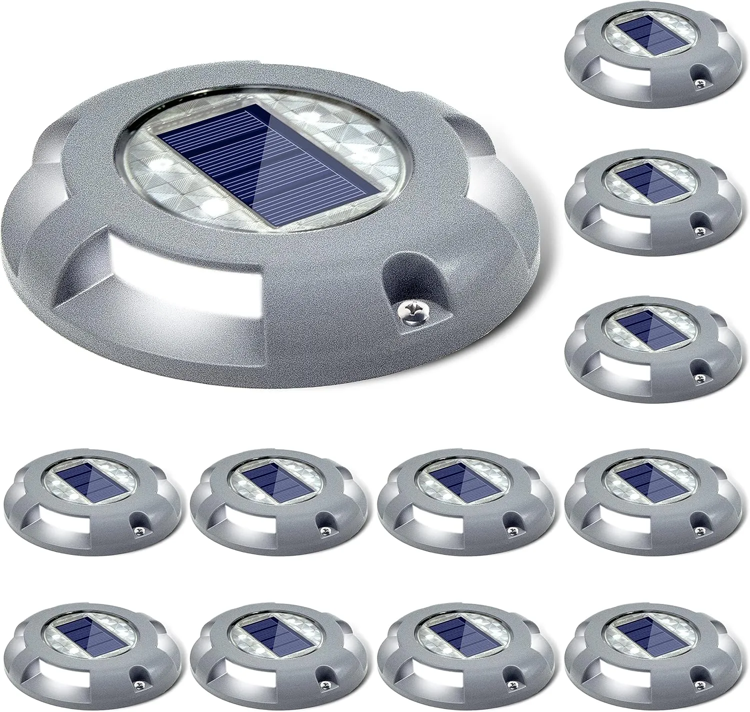 SIEDiNLAR Solar Deck Lights Driveway Dock LED Light Solar Powered Outdoor Waterproof Road Markers for Step Sidewalk Stair Garden Ground Pathway Yard 12 Pack (White)