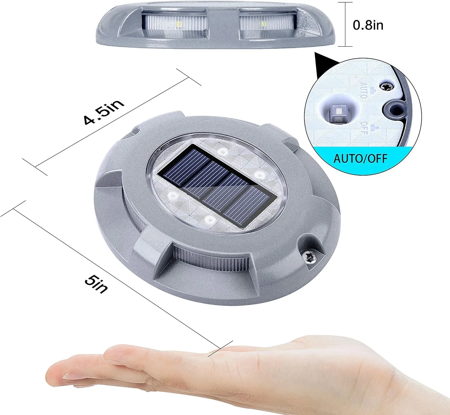SIEDiNLAR Solar Deck Lights Driveway Dock LED Light Solar Powered Outdoor Waterproof Road Markers for Step Sidewalk Stair Garden Ground Pathway Yard 4 Pack (White)