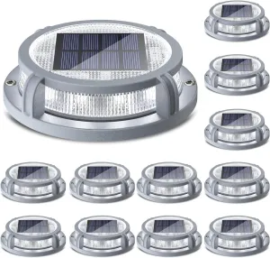 SIEDiNLAR Solar Deck Lights Outdoor 2 Modes 16 LEDs Dock Light Driveway Markers Solar Powered Waterproof for Ground Step Pathway Walkway Stair Garden Road Yard 12 Pack (Cool White/Warm White)