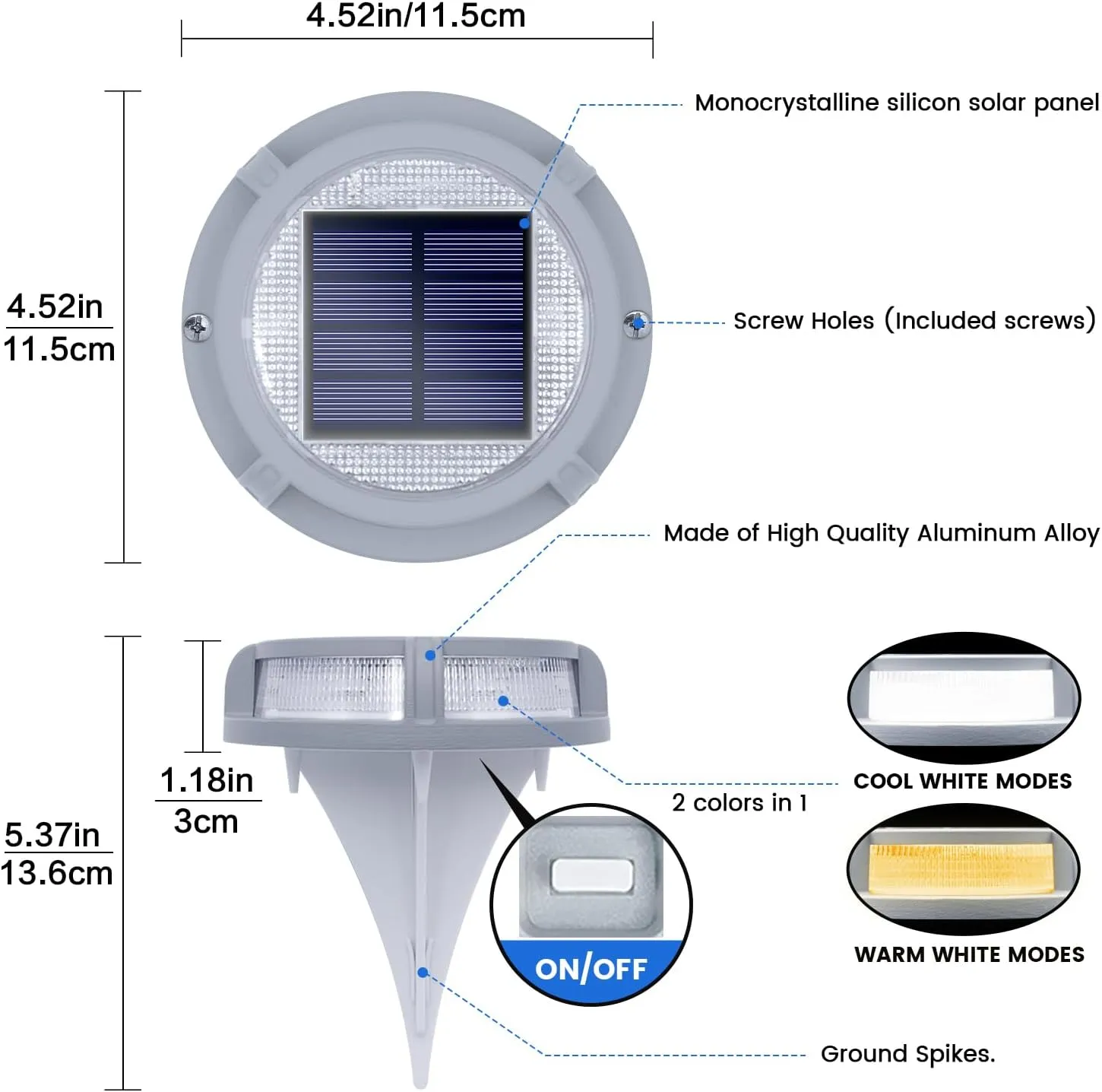 SIEDiNLAR Solar Deck Lights Outdoor 2 Modes 16 LEDs Dock Light Driveway Markers Solar Powered Waterproof for Ground Step Pathway Walkway Stair Garden Road Yard 12 Pack (Cool White/Warm White)