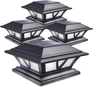 SIEDiNLAR Solar Post Lights Outdoor 2 Modes LED Deck Fence Cap Light for 4x4 5x5 6x6 Posts Patio Garden Decoration Warm White/Cool White Lighting Black (4 Pack)