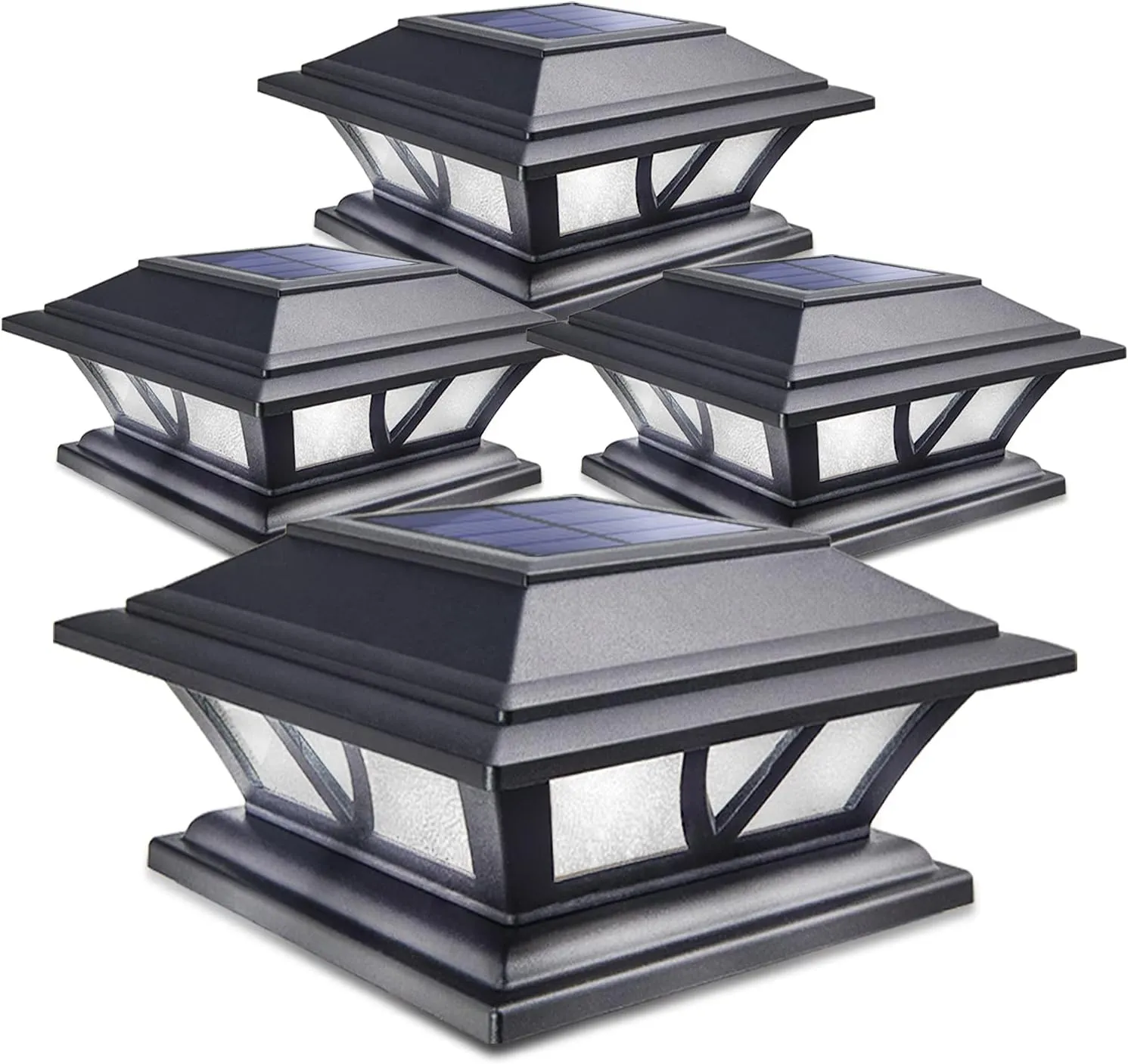 SIEDiNLAR Solar Post Lights Outdoor 2 Modes LED Deck Fence Cap Light for 4x4 5x5 6x6 Posts Patio Garden Decoration Warm White/Cool White Lighting Black (4 Pack)