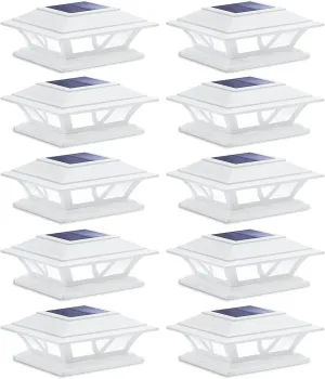 SIEDiNLAR Solar Post Lights Outdoor 2 Modes LED Fence Deck Cap Light for 4x4 5x5 6x6 Posts Garden Patio Decoration Warm White/Cool White Lighting White (10 Pack)