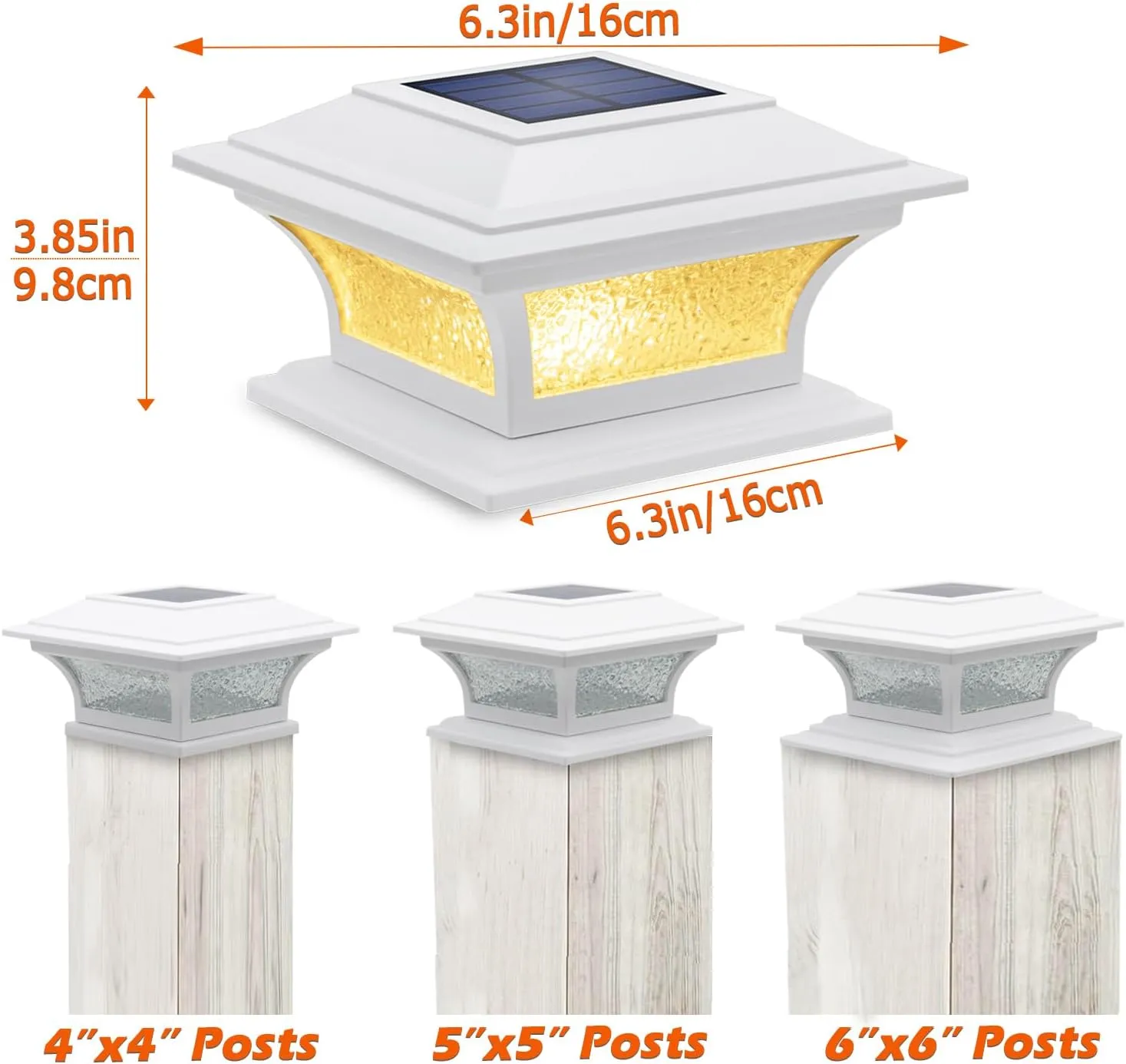 SIEDiNLAR Solar Post Lights Outdoor Glass LED Fence Cap Light 2 Modes for 4x4 5x5 6x6 Posts Patio Deck Garden Decoration Warm White/Cool White Lighting White (2 Pack)