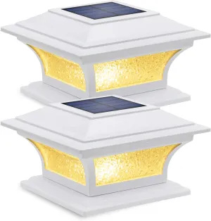 SIEDiNLAR Solar Post Lights Outdoor Glass LED Fence Cap Light 2 Modes for 4x4 5x5 6x6 Posts Patio Deck Garden Decoration Warm White/Cool White Lighting White (2 Pack)