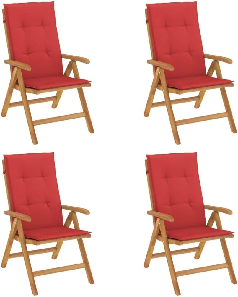 Sillas De Patio Camping Chair Lawn Chairs Outdoor Patio Chairs - Reclining Patio Chairs with Cushions 4 pcs Solid Wood Teak for Park Campsites Garden Beaches