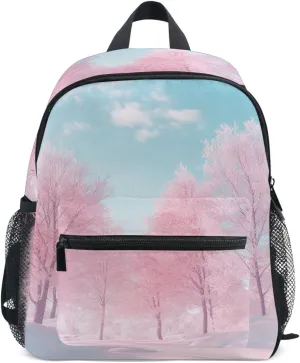 Sinestour Icy Trees Pink Toddler Backpack Kindergarten Preschool Backpack for Boys Girls Toddler Bookbag