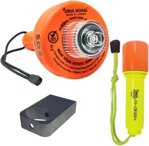 Sirius Signal C-1003 SOS LED Flare Electronic Visual Distress Signal, Floating Flashlight, and Storage Mount Bundle