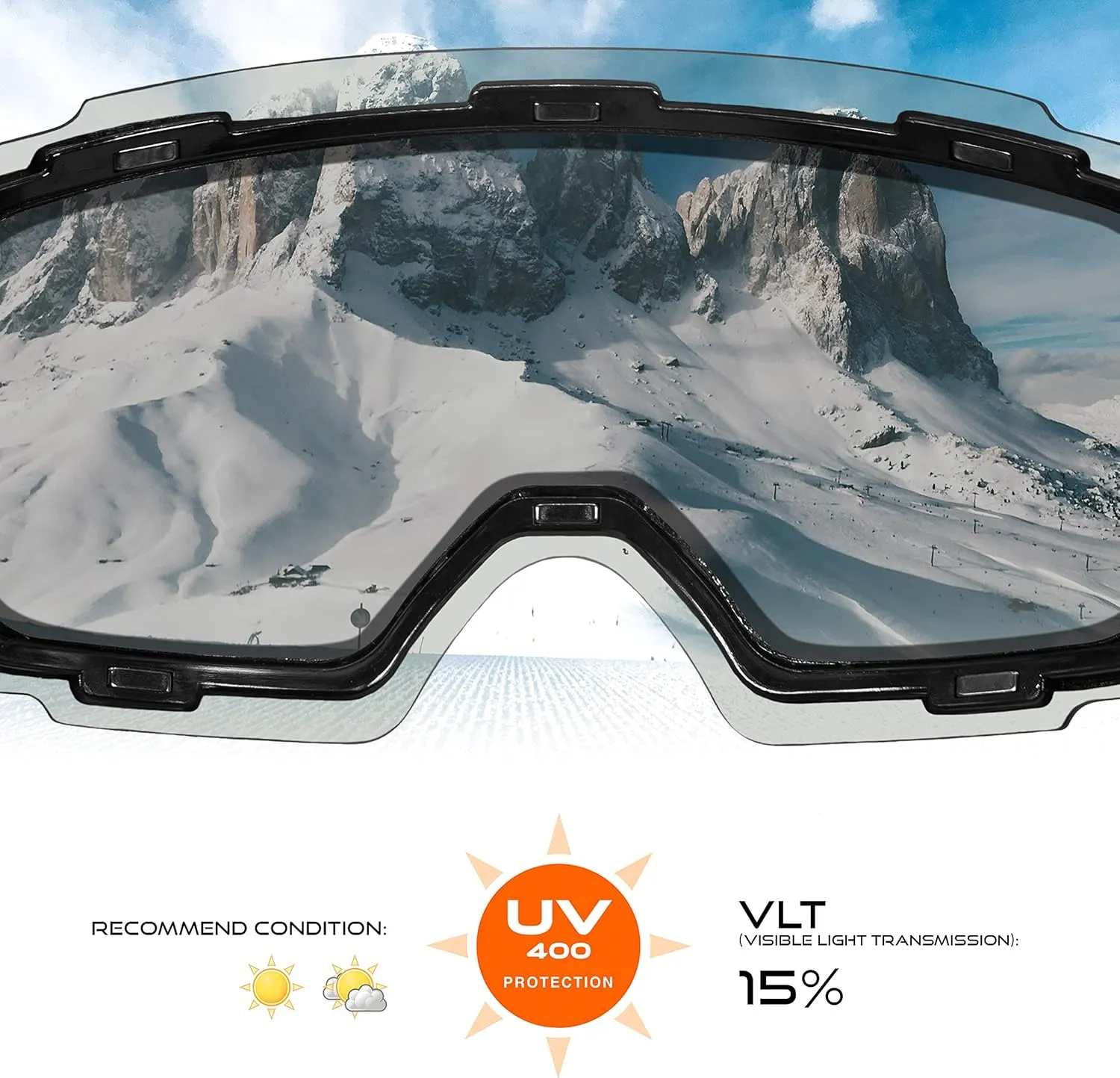 Ski Goggles PRO - Frameless, Interchangeable Lens 100% UV400 Protection Snow Goggles for Men & Women OTG