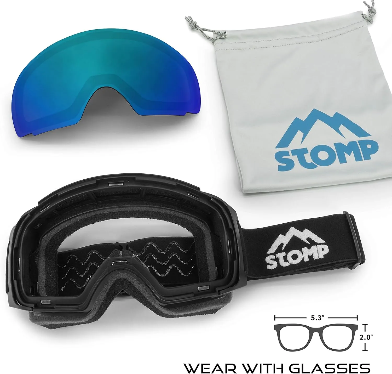 Ski Goggles PRO - Frameless, Interchangeable Lens 100% UV400 Protection Snow Goggles for Men & Women OTG