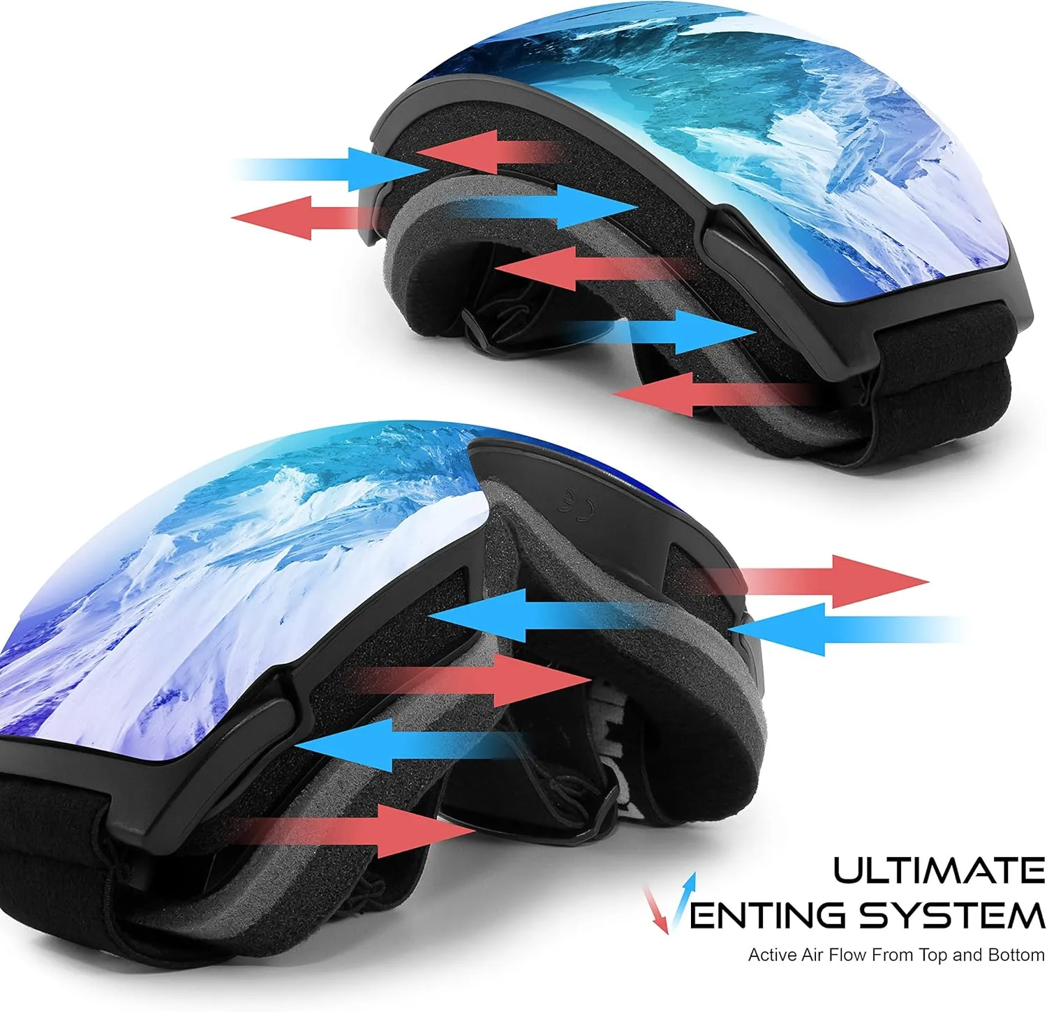 Ski Goggles PRO - Frameless, Interchangeable Lens 100% UV400 Protection Snow Goggles for Men & Women OTG