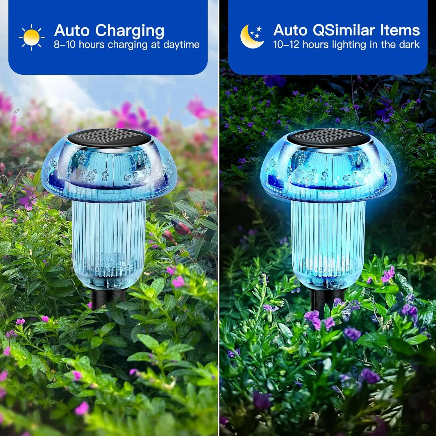 Sky Blue Solar Lights for Outside 4 Pack Halloween Decorations LED Mushroom Solar Powered Outdoor Lights, Landscape Lighting Garden Stake Light, Landscape Light Outdoor for Yard, Garden