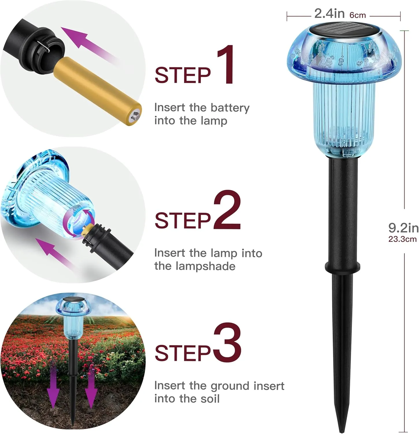 Sky Blue Solar Lights for Outside 4 Pack Halloween Decorations LED Mushroom Solar Powered Outdoor Lights, Landscape Lighting Garden Stake Light, Landscape Light Outdoor for Yard, Garden