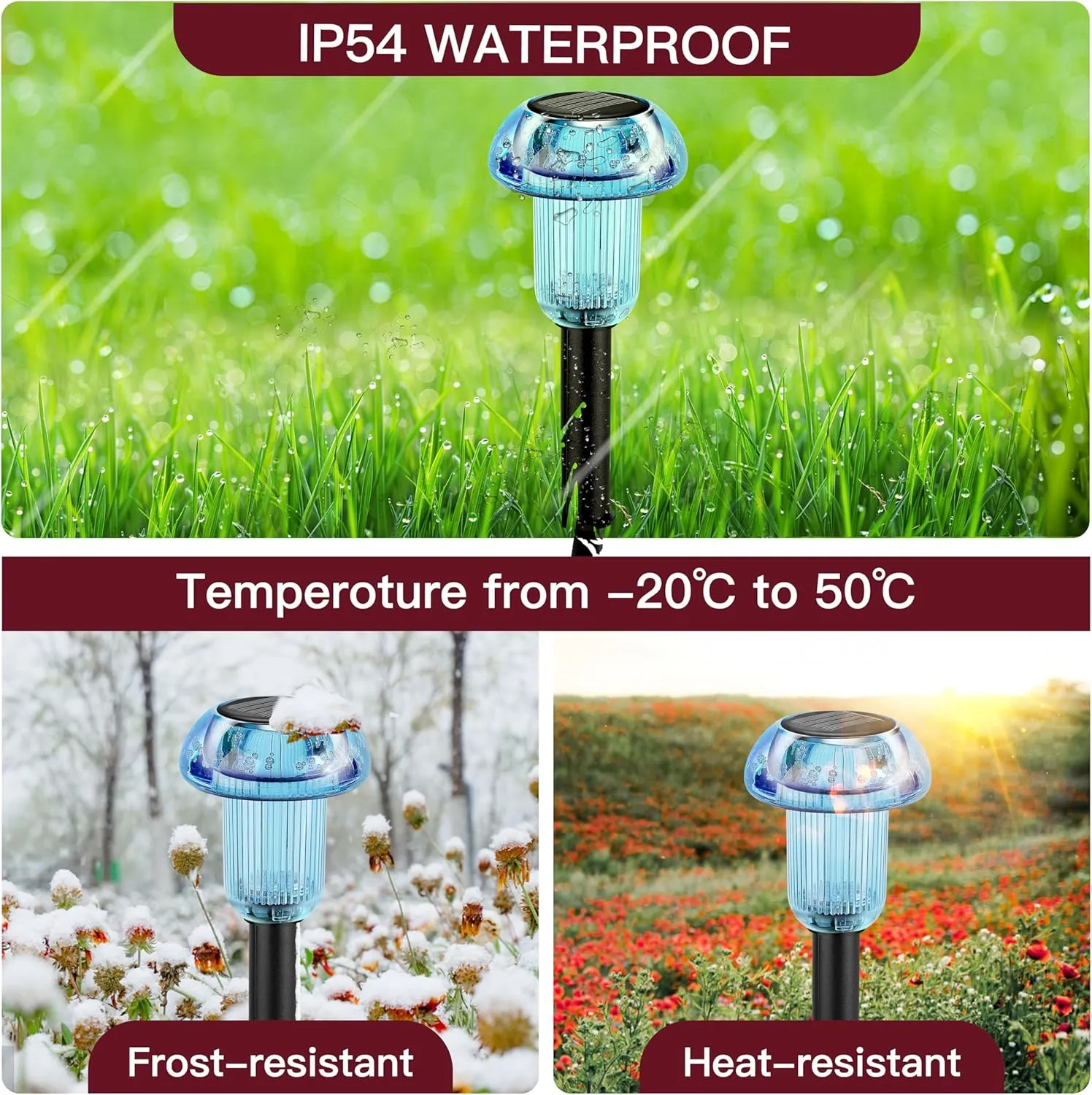 Sky Blue Solar Lights for Outside 4 Pack Halloween Decorations LED Mushroom Solar Powered Outdoor Lights, Landscape Lighting Garden Stake Light, Landscape Light Outdoor for Yard, Garden