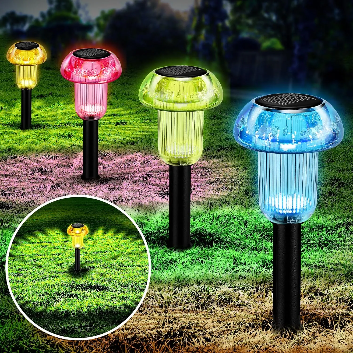 Sky Blue Solar Lights for Outside 4 Pack Halloween Decorations LED Mushroom Solar Powered Outdoor Lights, Landscape Lighting Garden Stake Light, Landscape Light Outdoor for Yard, Garden