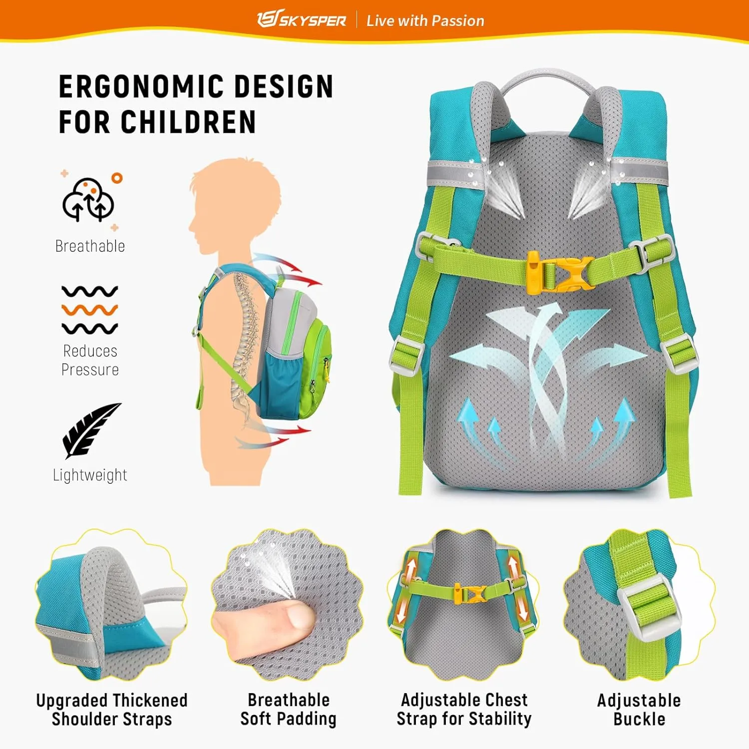 SKYSPER Toddler Backpack for Boys Girls Kids Travel Backpack Preschool Kindergarten Travel Daypack(Green)
