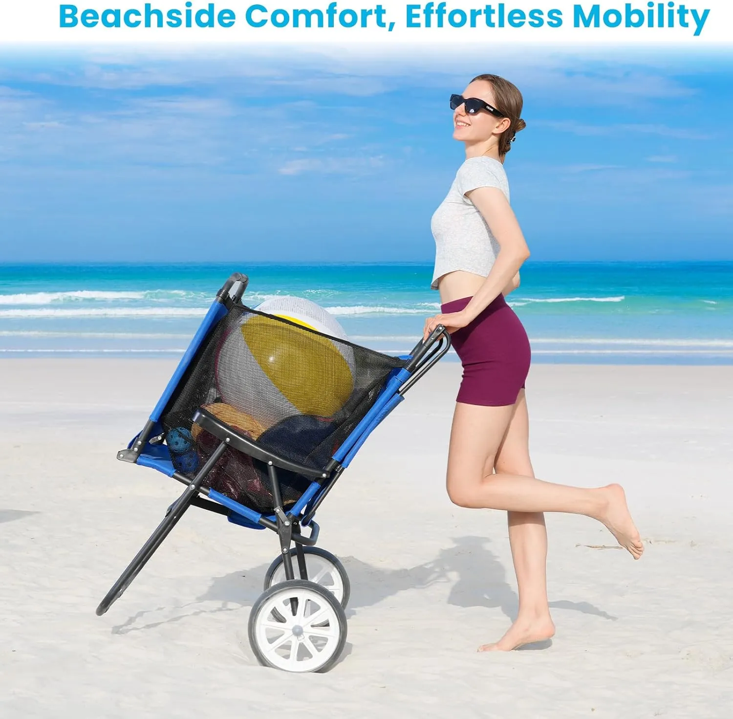 Slsy Beach Cart Chairs with Wheels, 2 in 1 Heavy Duty Beach Chair with Canopy Shade, Folding Lounge Chair with Integrated Wagon Pull Cart Combination, Perfect for Backyard, Pool or Picnic