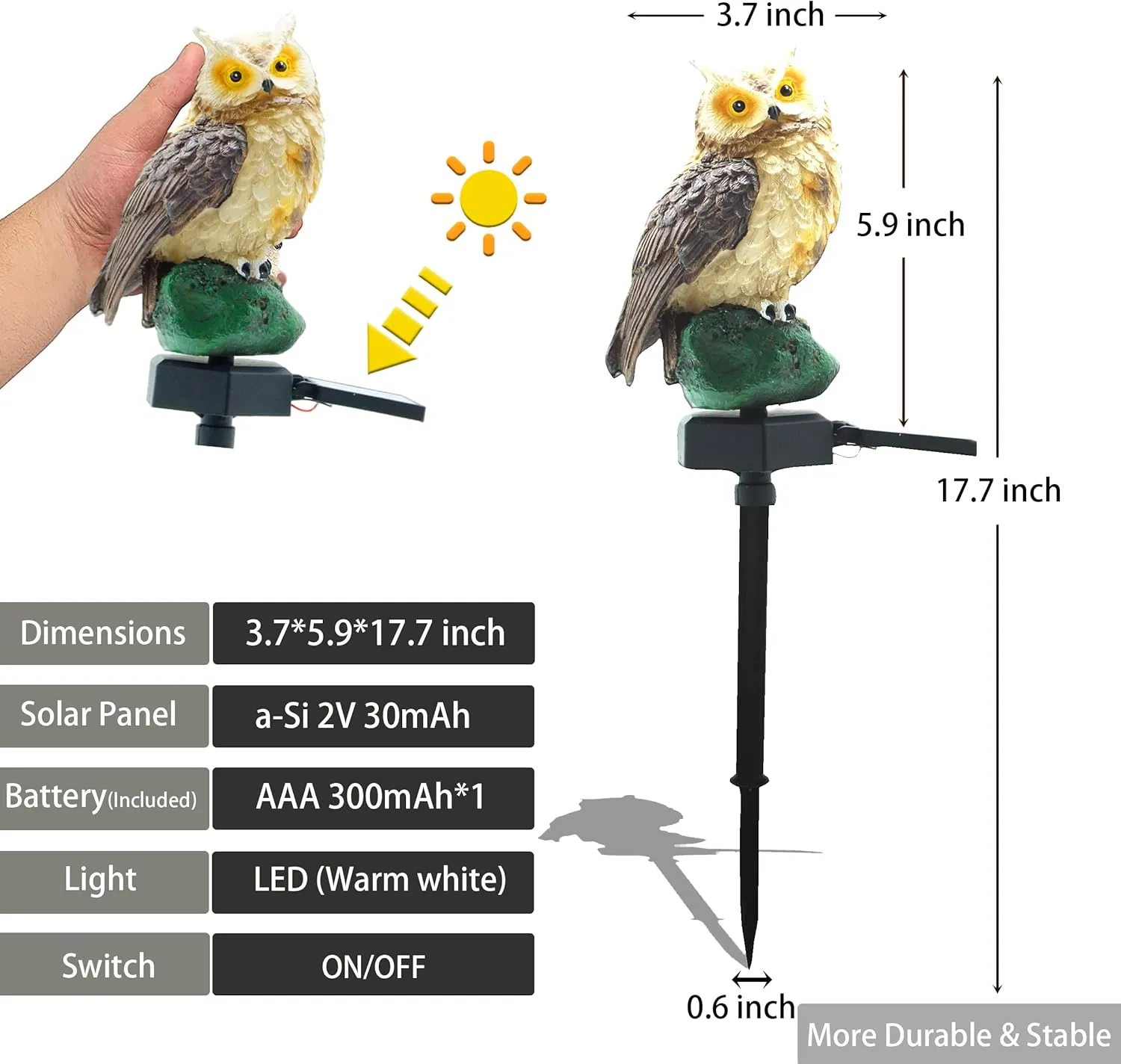 SmilingTown 2 Packs Owl Solar Garden Lights Outdoor Decorative Stake Light Waterproof Owl Decory to Scare Birds Away Yard Patio Lawn Ornaments Halloween Decorations