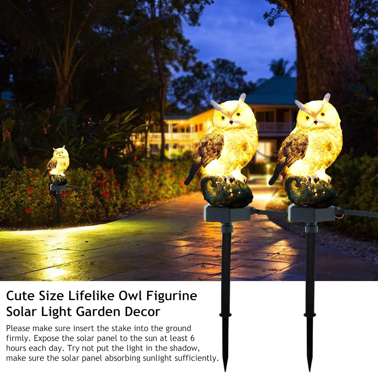 SmilingTown 2 Packs Owl Solar Garden Lights Outdoor Decorative Stake Light Waterproof Owl Decory to Scare Birds Away Yard Patio Lawn Ornaments Halloween Decorations