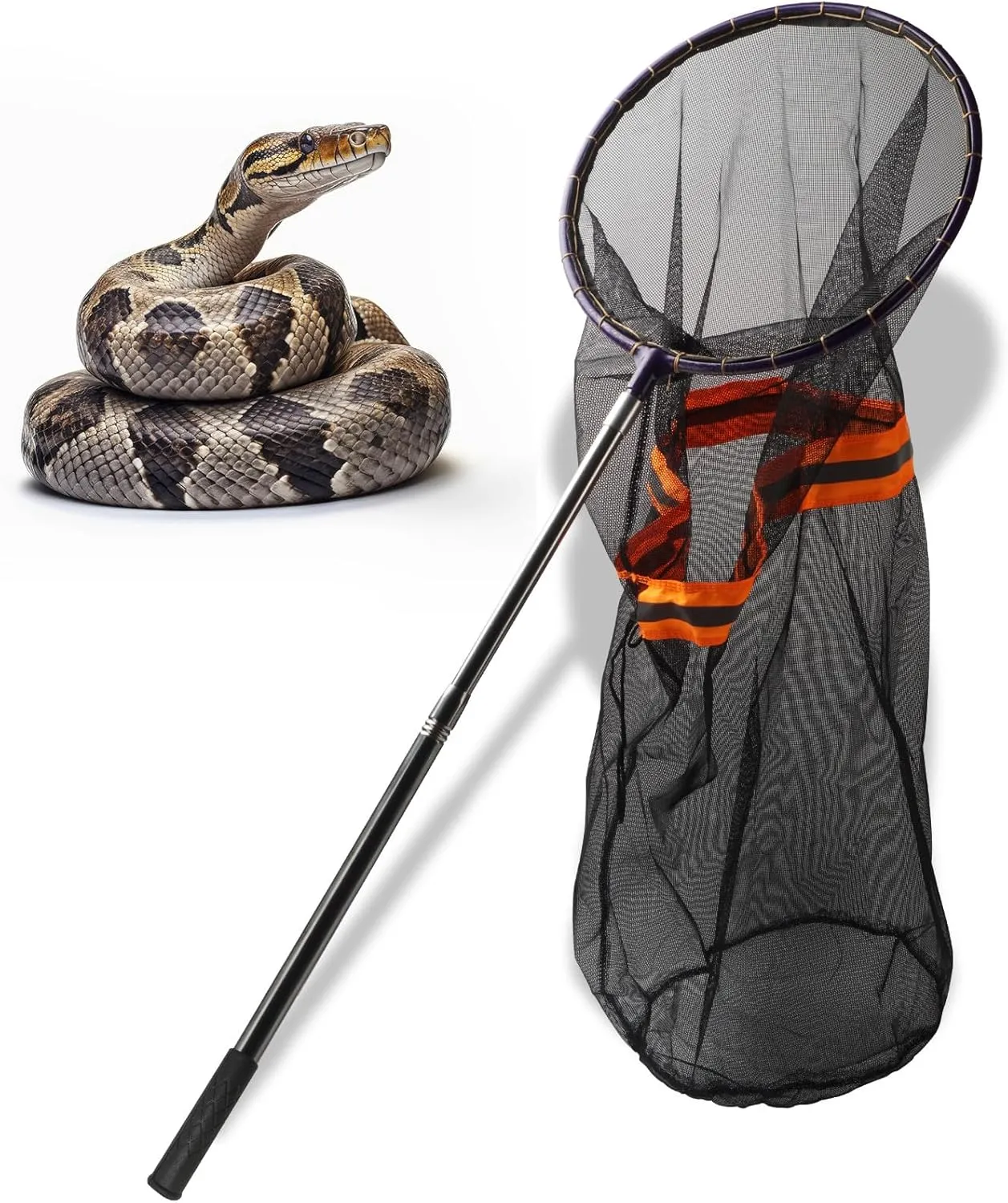 Snake Catcher Net, Rattlesnake Grabber Hnadling Tool, Reptile Catch Telescopic Pole Stick, Rattle Snake Removing and Catching Picker with 12" Ring, Extends to 40 Inches