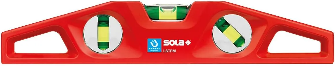 SOLA LSTFM Aluminum Die-Cast Magnetic Torpedo Level with 3 60% Magnified Vials, 10-Inch, Red