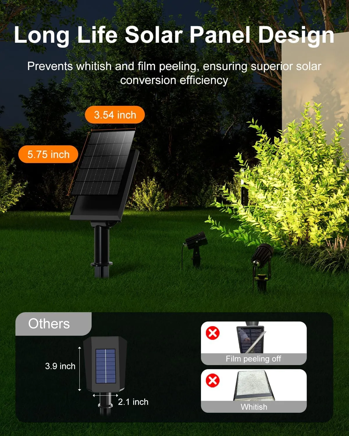 Solar Aluminum Landscape Spotlights 15.7ft Cable Outdoor Waterproof for Tree, Flag, Plant Pot, Wall, Bush, LED Flood Light Dusk to Dawn for Yard, House, Garden with Detached Panel (Warm White, 2-in-1)