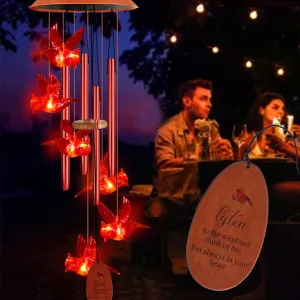 Solar Cardinal Wind Chimes Outdoor Solar Lights Cardinal Red Bird Windchimes Waterproof Hanging Decorations for Garden Patio,Gifts for Women Birthday Thanksgiving Party