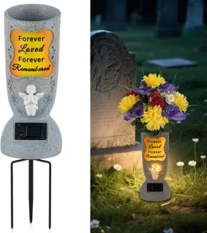 Solar Cemetery Grave Vase: 1 LED Angel Vase with Spike for Artificial Cemetery Flowers - Outdoor Gravesite Decorations - Memorial Gifts