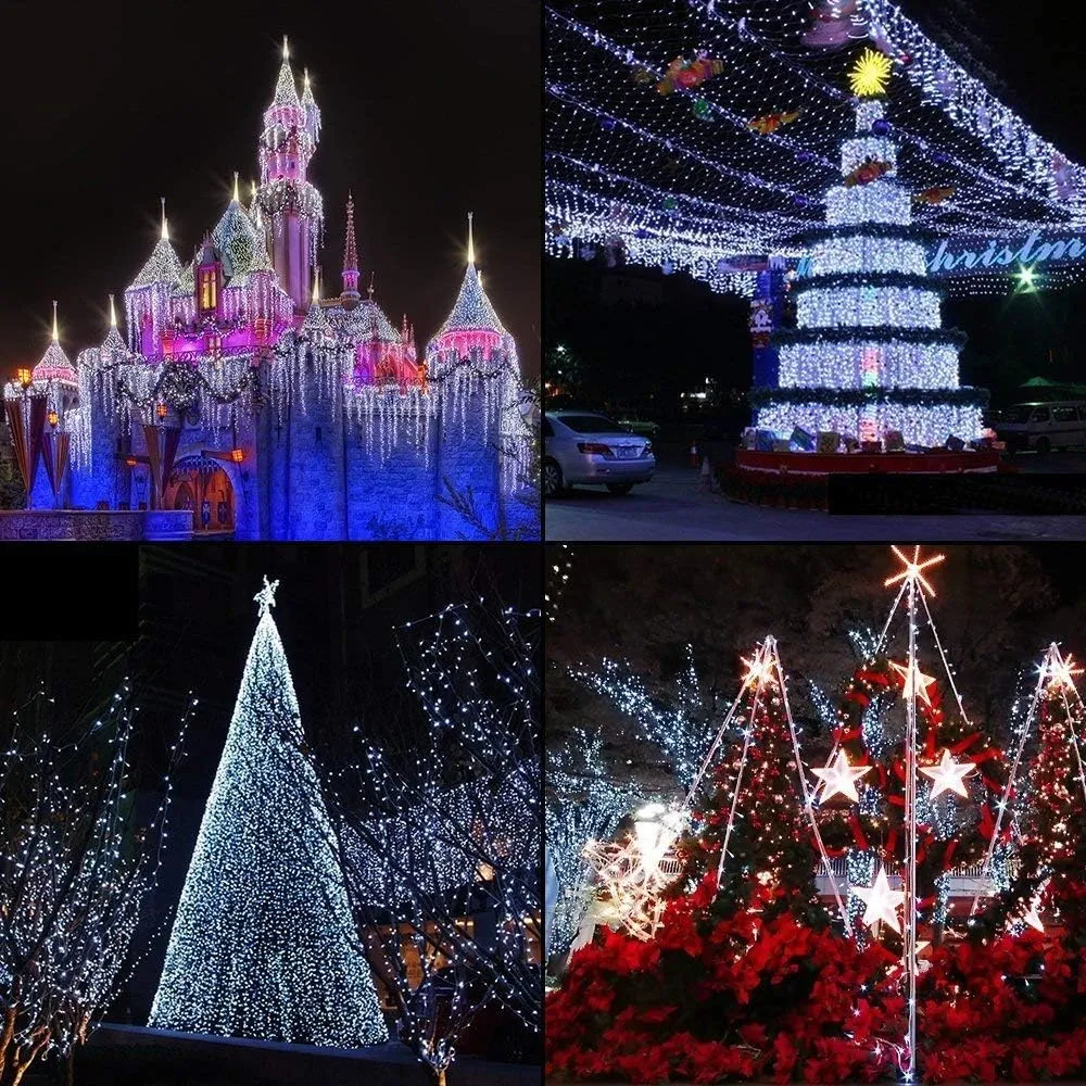 Solar Christmas Light String, 22m 200 LED Outdoor Light String 8 Modes Waterproof Solar String Lights for Trees Patio Fence Party Christmas Decor (White)