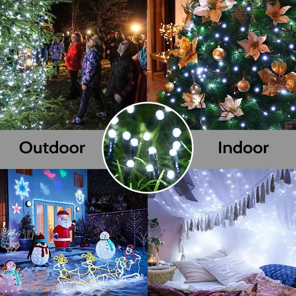 Solar Christmas Light String, 22m 200 LED Outdoor Light String 8 Modes Waterproof Solar String Lights for Trees Patio Fence Party Christmas Decor (White)