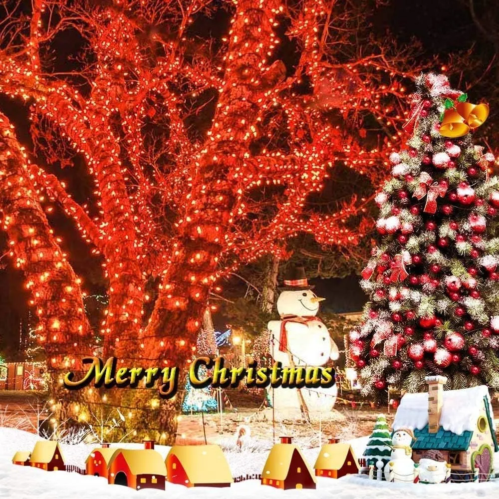 Solar Christmas Light String, 52m 500 LED Outdoor Light String 8 Modes Waterproof Solar String Lights for Trees Patio Fence Party Christmas Decor (Red)