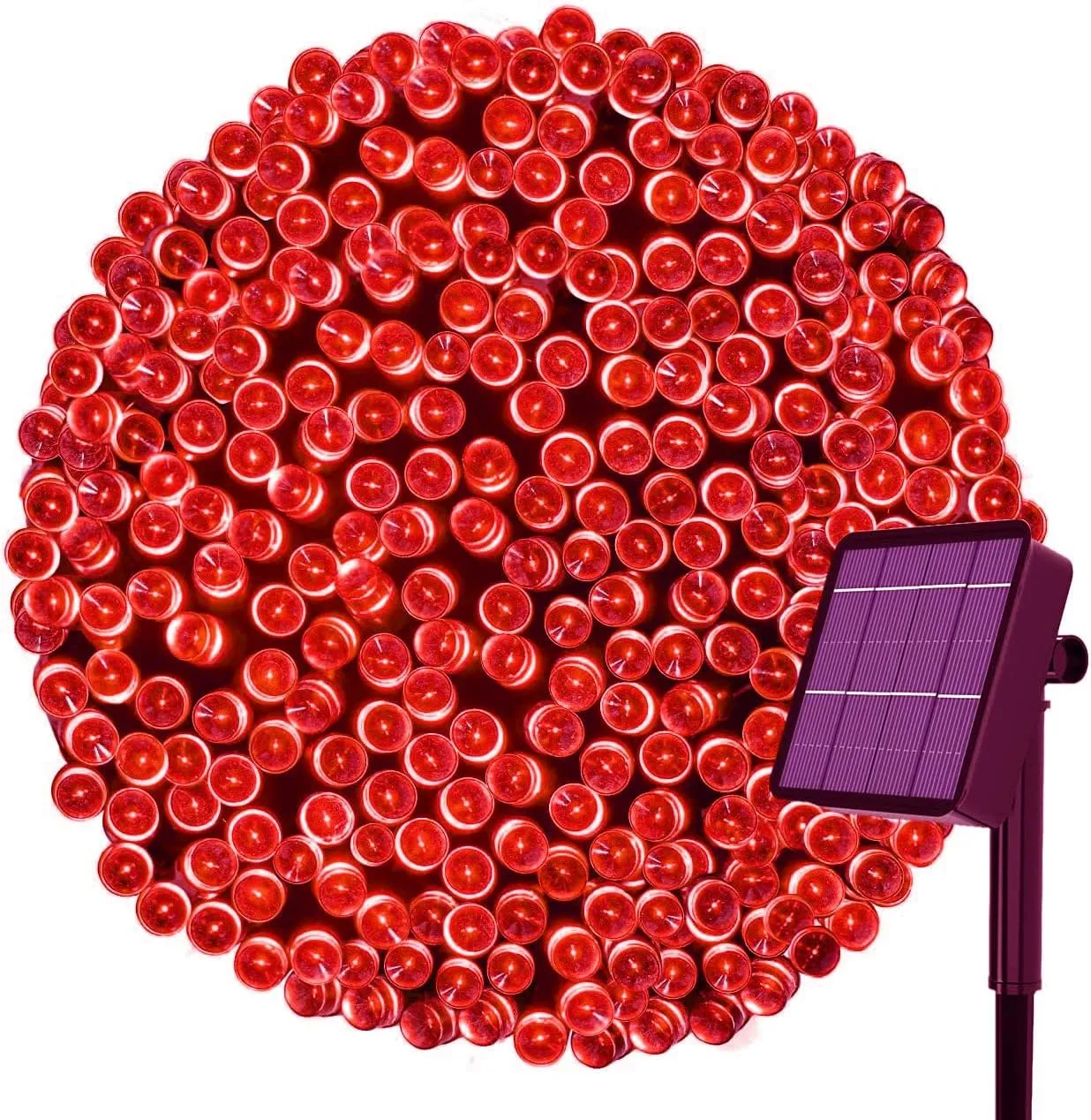 Solar Christmas Light String, 52m 500 LED Outdoor Light String 8 Modes Waterproof Solar String Lights for Trees Patio Fence Party Christmas Decor (Red)