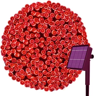 Solar Christmas Light String, 52m 500 LED Outdoor Light String 8 Modes Waterproof Solar String Lights for Trees Patio Fence Party Christmas Decor (Red)