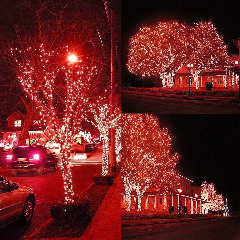 Solar Christmas Light String, 52m 500 LED Outdoor Light String 8 Modes Waterproof Solar String Lights for Trees Patio Fence Party Christmas Decor (Red)