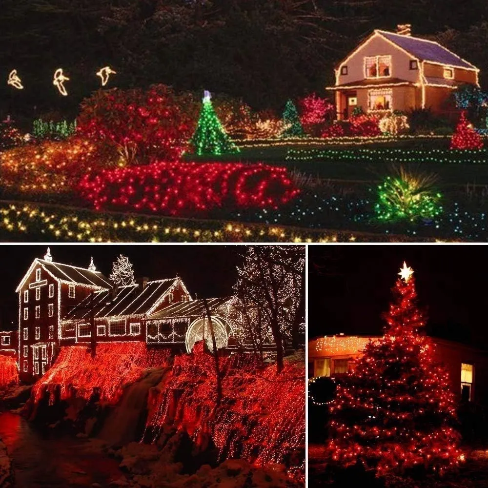 Solar Christmas Light String, 52m 500 LED Outdoor Light String 8 Modes Waterproof Solar String Lights for Trees Patio Fence Party Christmas Decor (Red)