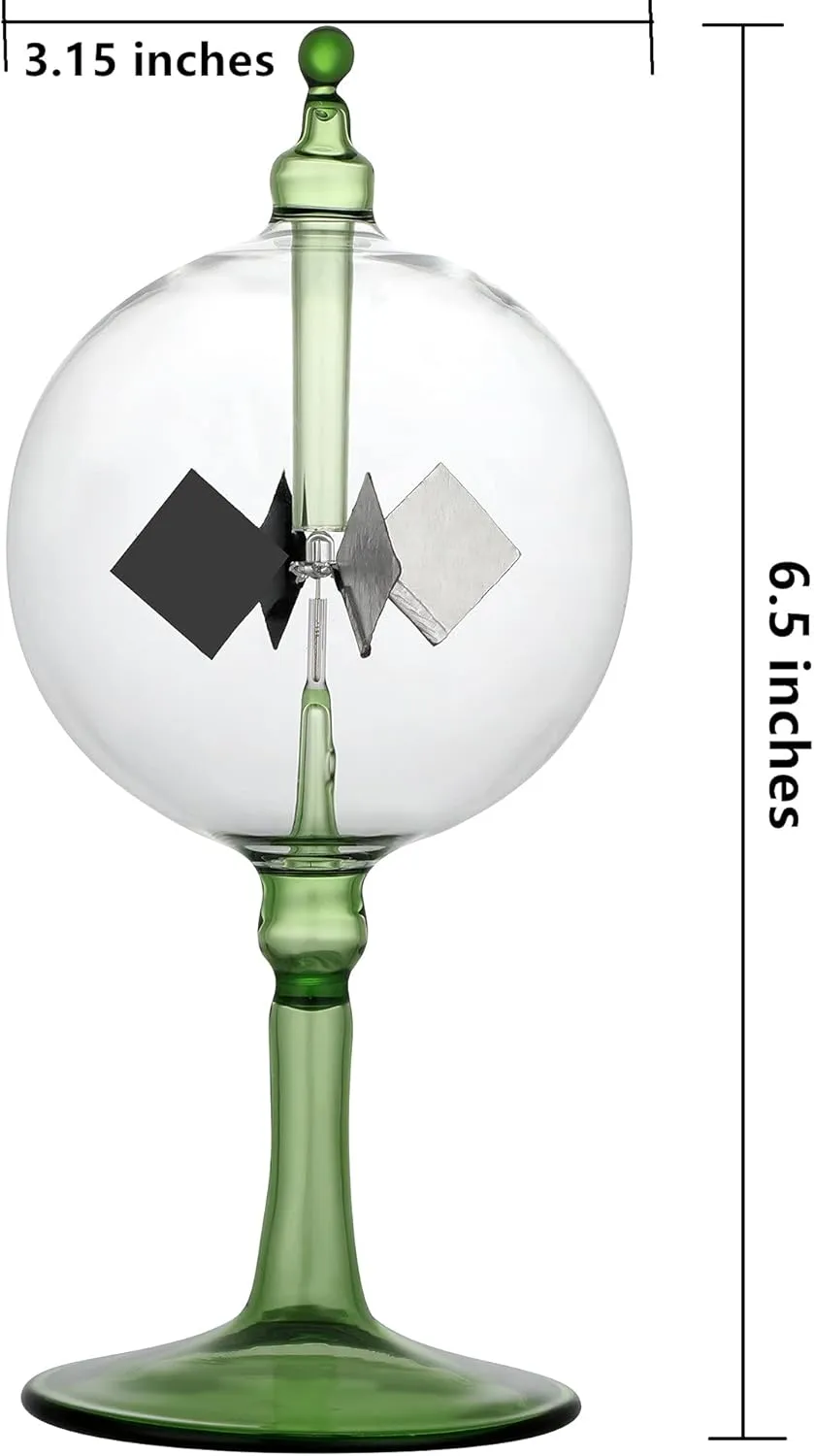 Solar Crookes Radiometer Glass Windmill Handmade for Party Home Decoration Gift L (Green)