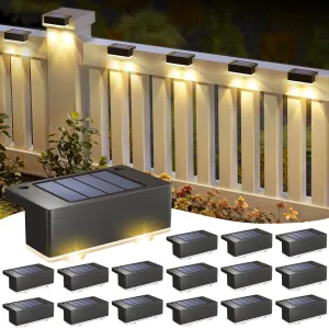 Solar Deck Light, 16 Packs LED Solar Step Lights Outdoor Waterproof, Solar-Powered Fence Lighting 3 Color Modes for Stairs Yard Garden Pathway