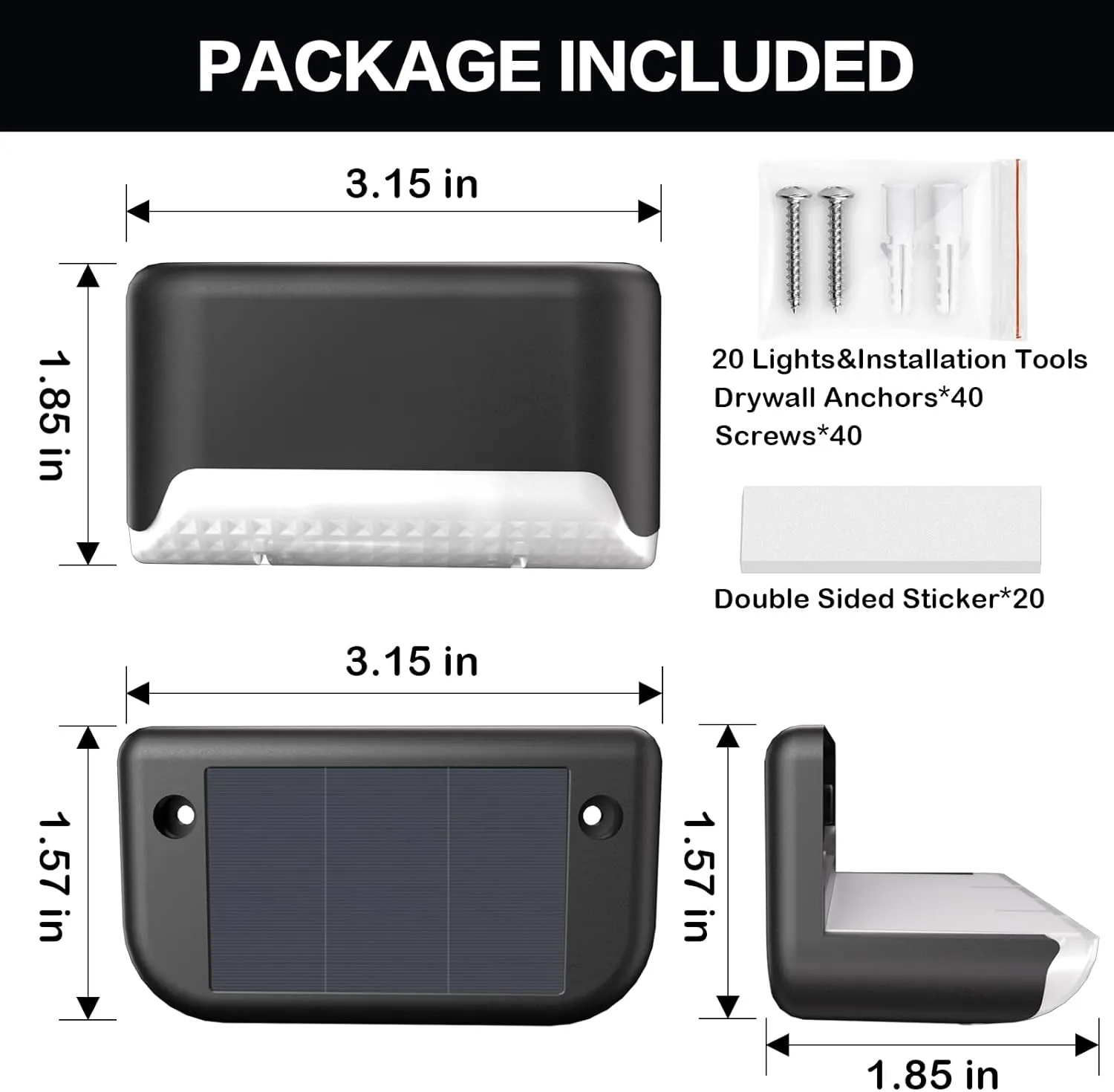 Solar Deck Lights Outdoor, 20 Pcs Solar Step Lights, Waterproof LED Solar Lights for Outdoor Stairs, Step, Fence, Yard, Patio, Railing, Garden and Pathway