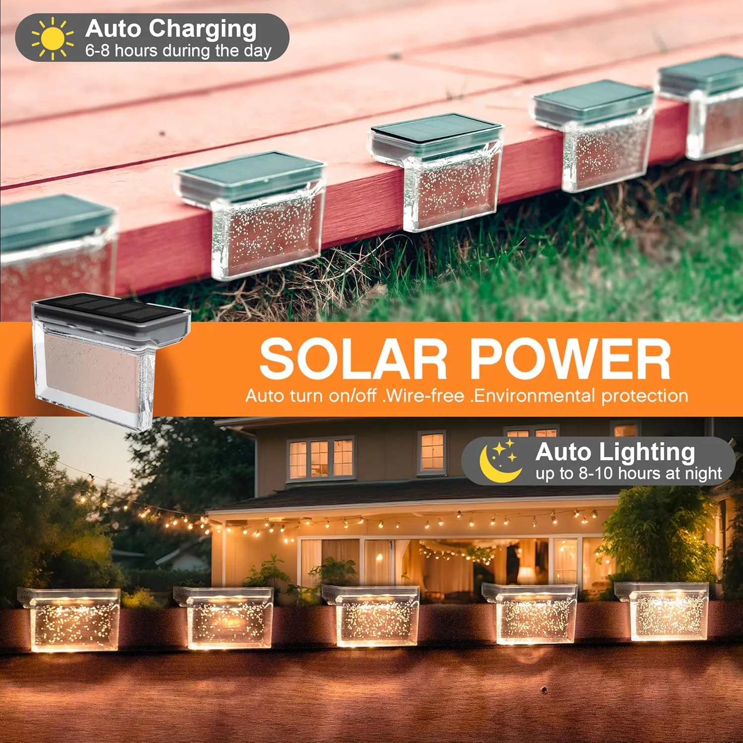 Solar Deck Lights Outdoor, Outdoor Lighting, Waterproof LED Fence Light. Waterproof Led Solar Lights for Outdoor Stairs, Step, Fence, Yard, Patio - 6 Pack