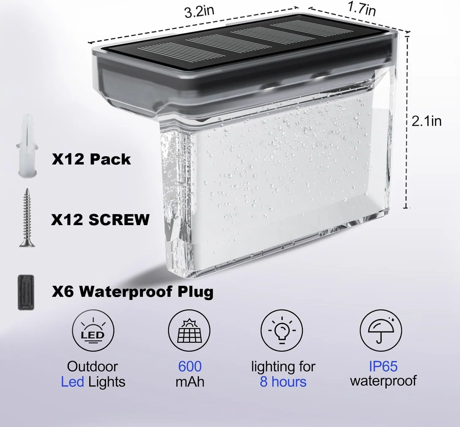Solar Deck Lights Outdoor, Outdoor Lighting, Waterproof LED Fence Light. Waterproof Led Solar Lights for Outdoor Stairs, Step, Fence, Yard, Patio - 6 Pack