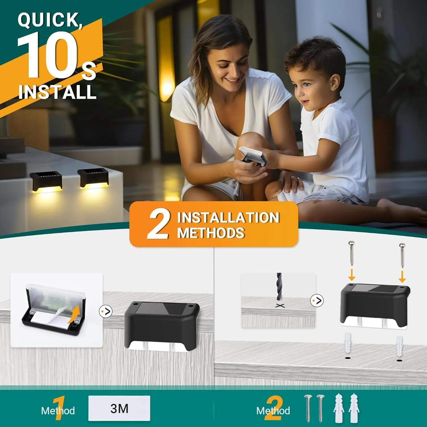 Solar Deck Lights Outdoor Waterproof 12Pack, Solar Powered Step Lights for Outside Stairs, Step, Fence, Yard, Patio, and Pathway(Warm White)