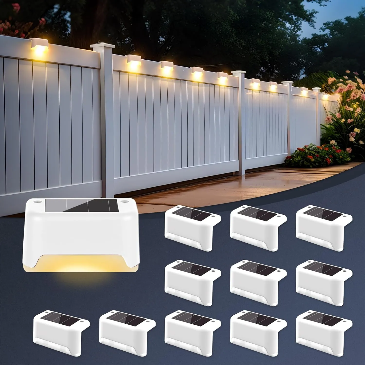 Solar Deck Lights Outdoor Waterproof 12Pack, Solar Powered Step Lights for Outside Stairs, Step, Fence, Yard, Patio, and Pathway(Warm White)