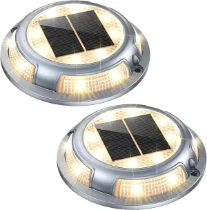 Solar Deck Lights,2 Pack Driveway Dock Light 2 Colors in 1 Solar Powered Lights Outdoor IP68 Waterproof Driveway Marker for Warning Step/Garden/Sidewalk/Pathway/Yard (Warm White & Cool White)