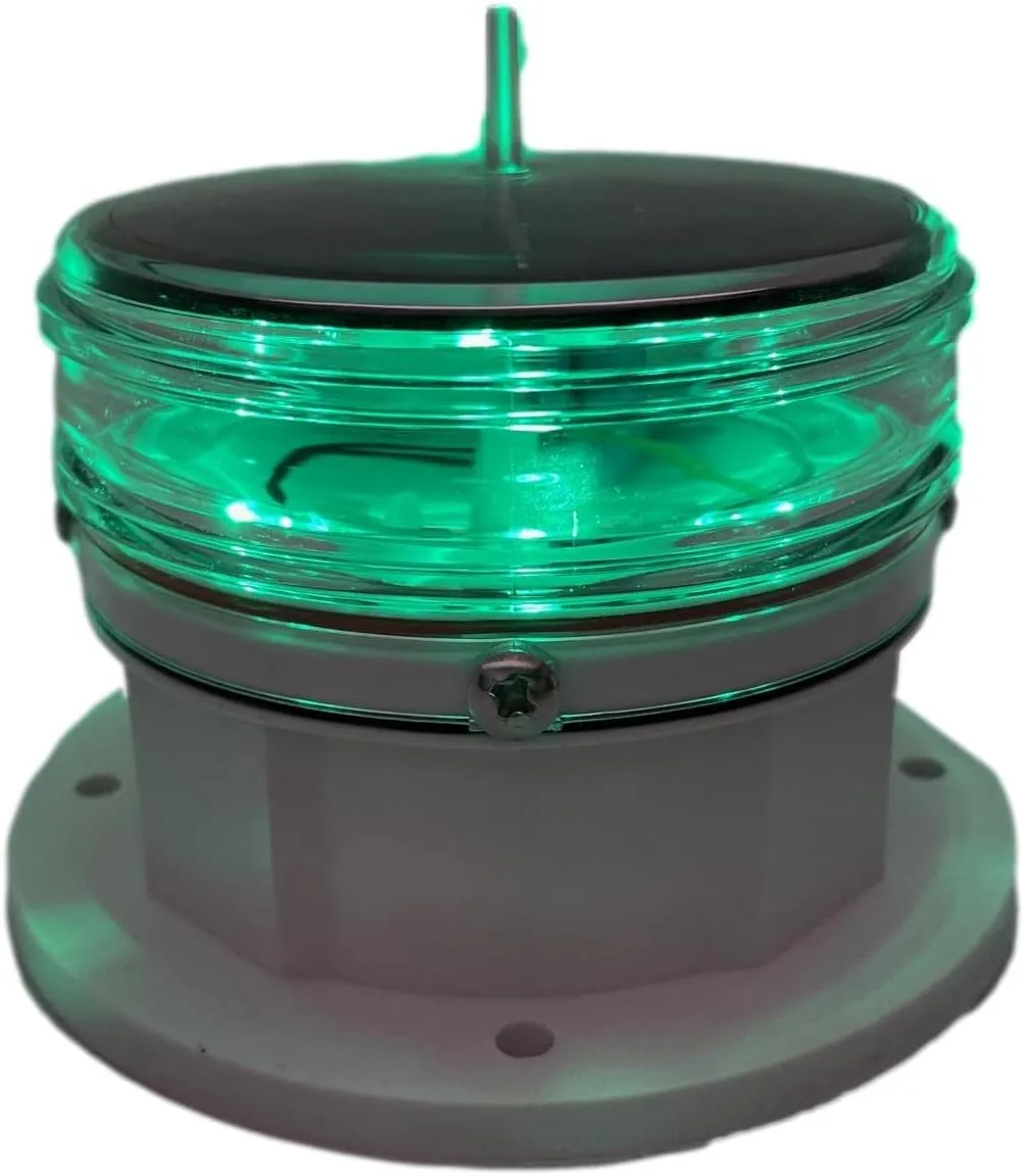 Solar Dock Warning Light 360 Degree - Super Bright Waterproof LED Light for Marine Applications - Constant On or Flashing (GREEN)