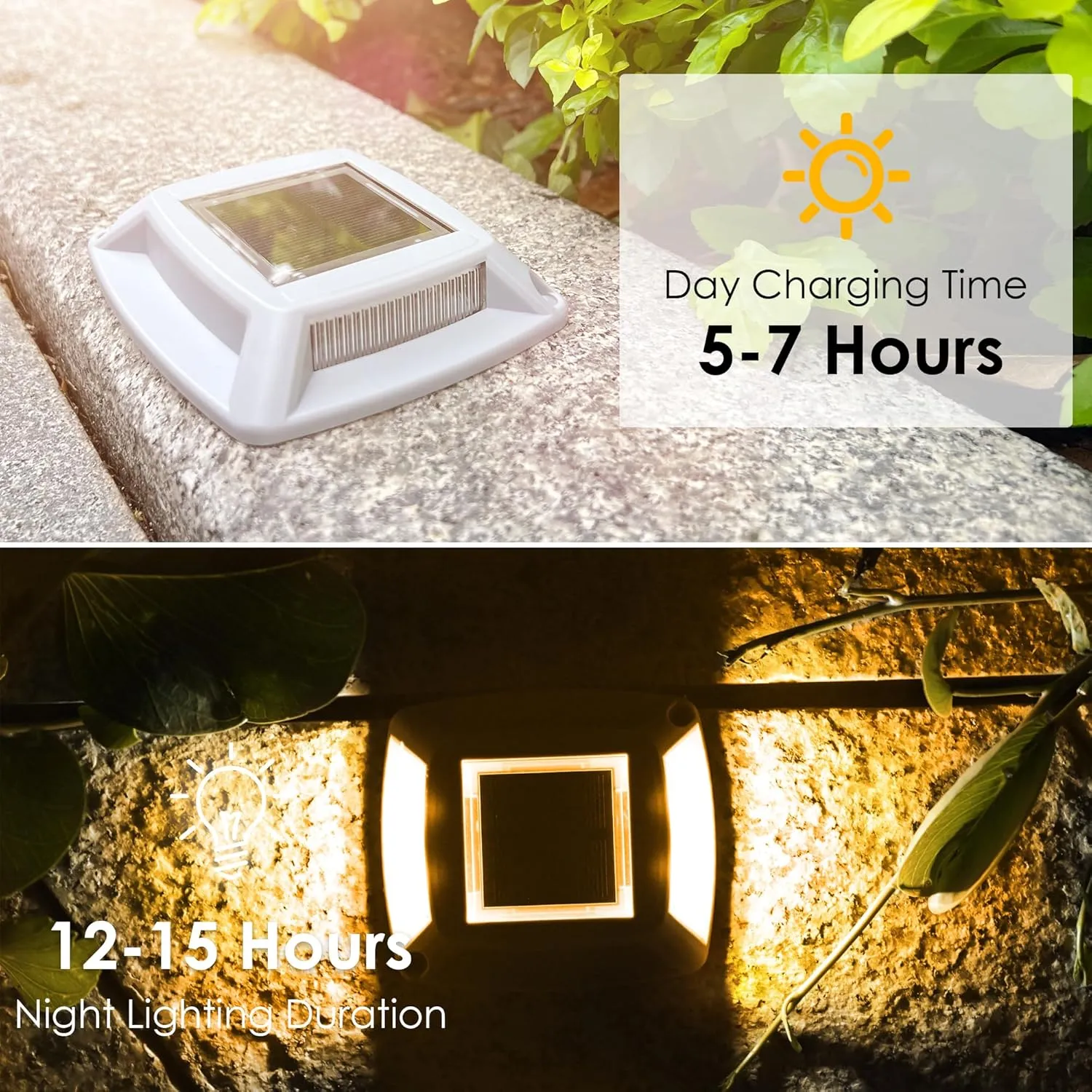 Solar Driveway Lights 12-Pack - 4 LED IP68 Waterproof Marine Solar Dock Lights | Solar Powered Safety Markers for Pathway/Sidewalk/Garden/Stair/Deck | Auto Dusk to Dawn (Yellow)