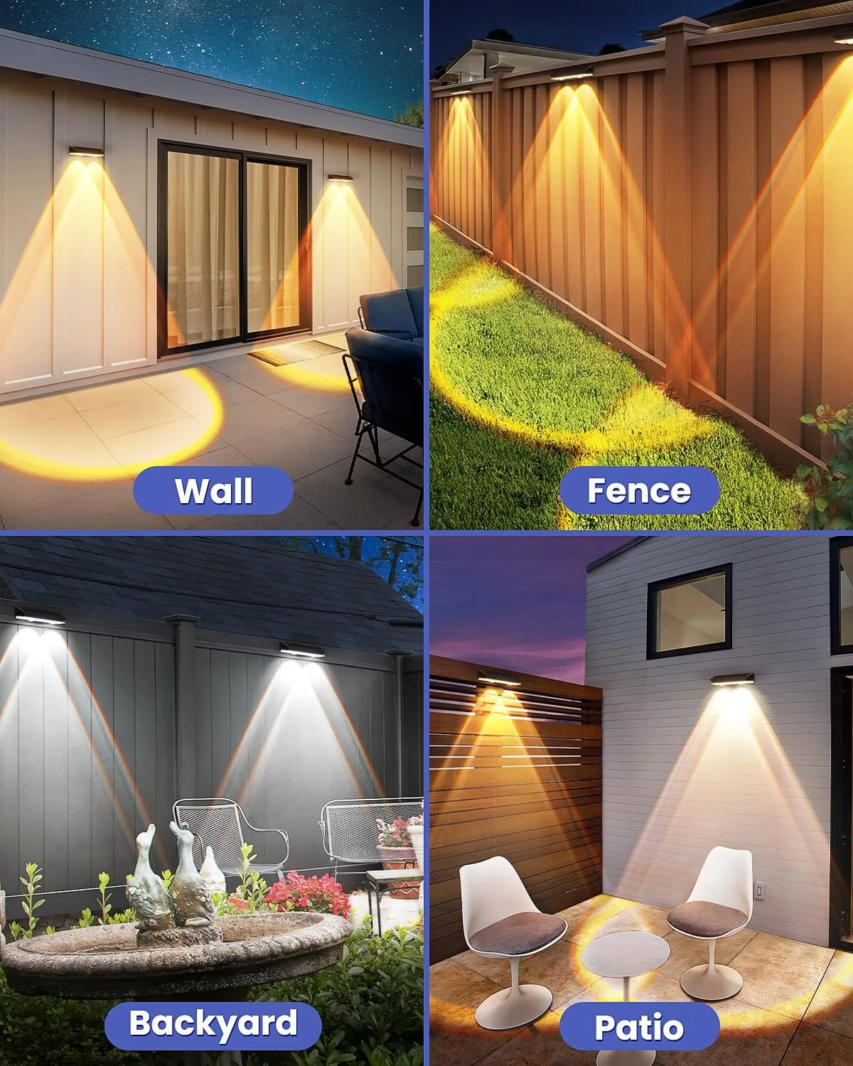 Solar Fence Lights Outdoor, 10 Pack Warm/Neutual/Cool White Fence Lights Solar Powered with 2 LED, IP65 Waterproof, Deck Lighting for Backyard, Patio, Wall, Railing, Pool, Stair