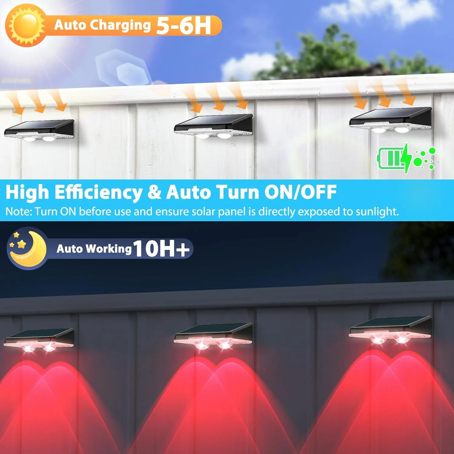 Solar Fence Lights Outdoor 12-Pack, Waterproof Solar Powered Deck Light with Warm White & 6 RGB Colors & 2 Lighting Modes, LED Solar Step Stairs Light for Deck, Fence, Outside, Patio, Garden, Backyard