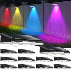 Solar Fence Lights Outdoor 12-Pack, Waterproof Solar Powered Deck Light with Warm White & 6 RGB Colors & 2 Lighting Modes, LED Solar Step Stairs Light for Deck, Fence, Outside, Patio, Garden, Backyard
